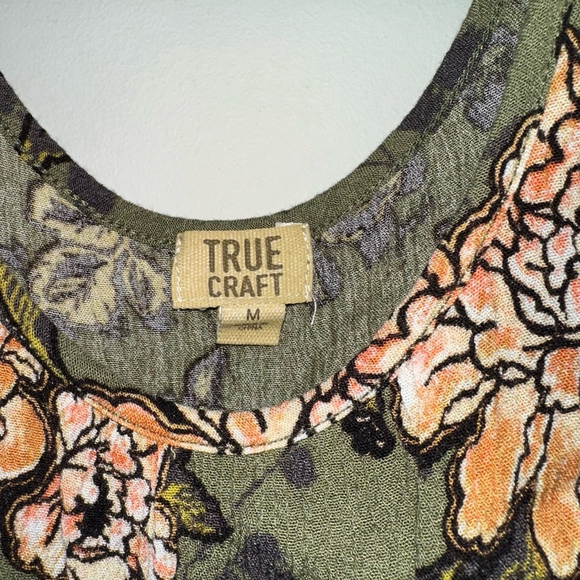 Women's True Craft Floral Cold Shoulder Top Size M Green Orange Blouse Tie Front - Picture 4 of 8